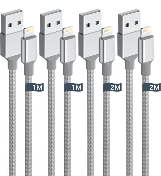 iphone 充電ケーブル1M/2M 各2本 ライトニングケーブル 充電器 ケーブル 高速データ転送 最大2.4A急速充電 ナイロン編み4本セット