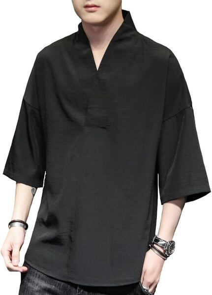 tシャツ メンズ シャツ ワイシャツ 半袖 五分袖 ゆったり Vネック 無地 柔らかい シンプル カジュアル 大きいサイズ 春 夏 秋 サイズ: XL
