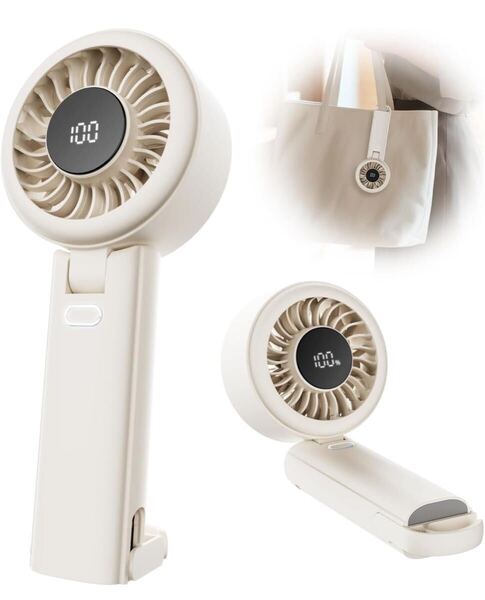 手持ち扇風機 軽量設計 Type-C充電式 携帯扇風機 バッテリー残量表示 LEDディスプレイ ストラップ付きカラビナ付き 手持ち/首掛け/卓上
