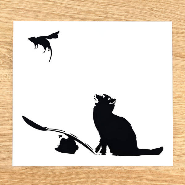 バンクシー #100 猫 ネズミ スプーン ステッカー カッティングステッカー ストリートアート ウォールステッカー 壁紙シール