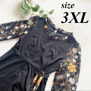 3XL 大きいサイズ ワンピース ドレス 異素材ワンピース 花柄 結婚式 シック ロングワンピース パーティードレス 春夏 韓国