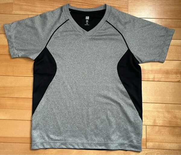 送料無料 130 ユニクロ UNIQLO キッズ ドライEX 半袖 Tシャツ グレー 速乾 UNIQLO Kids 半袖Tシャツ vネック 子供服