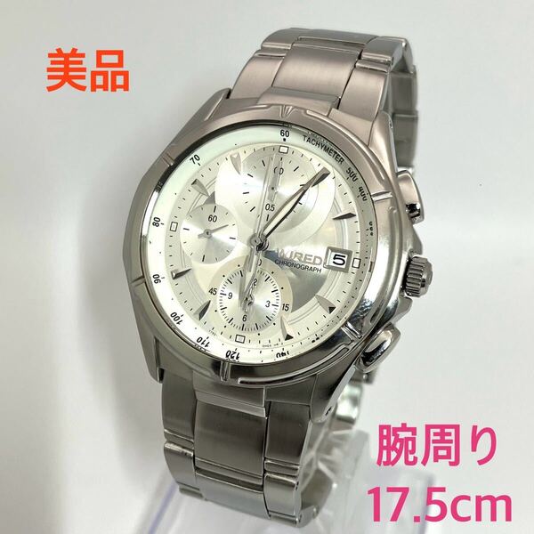 美品☆電池新品☆送料込☆セイコー SEIKO ワイアード WIRED クロノグラフ メンズ腕時計 ホワイト/シルバー 人気モデル 7T92-0GB0 AGBV143