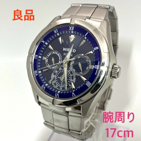 良品☆ソーラー☆送料込☆セイコー SEIKO ワイアード WIRED デイデイトカレンダー メンズ腕時計 ブルー 人気モデル V14J-0BV1 AGAD033
