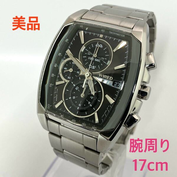 美品☆電池新品☆送料込☆セイコー SEIKO ワイアード WIRED クロノグラフ メンズ腕時計 リフレクション ブラック 7T92-0SF0 AGAV104
