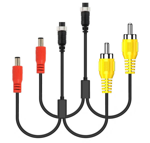 4ピン航空メス⇔RCA/DC変換 AV延長ケーブル 映像電源コード 線 2本売