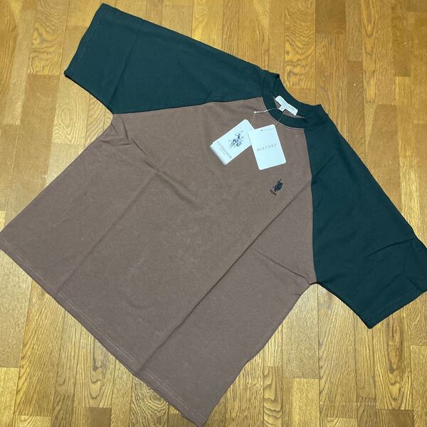 新品・未使用♪U.S. POLO ASSN♪ワンポイント刺繍 ラグラン配色オーバーサイズ半袖Tシャツ ♪Mサイズ♪ブラウン&ブラック♪