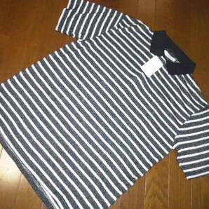 新品♪♪INHERIT≪インヘリット≫♪個性的に♪ストライプ半袖ポロシャツ♪サイズL♪ブラック♪