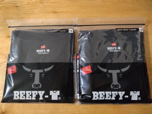 ビーフィー 2枚組 黒 ブラック メンズ ユニセックス Tシャツ 半袖 XXXL BEEFY-T ビーフィー Hanes ヘインズ クルーネック