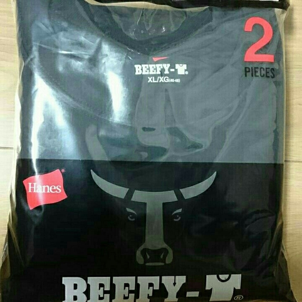 ヘインズ ビーフィー 2枚組 メンズ Tシャツ 半袖 無地 クルーネック 黒XL