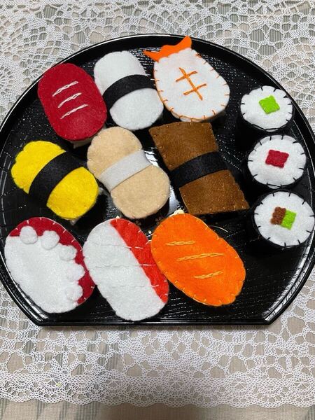 ♪ako♪ 新品 洗える手作りフエルトおままごと おすしセットB ハンドメイド 幼稚園 保育園 お家遊び お孫さん