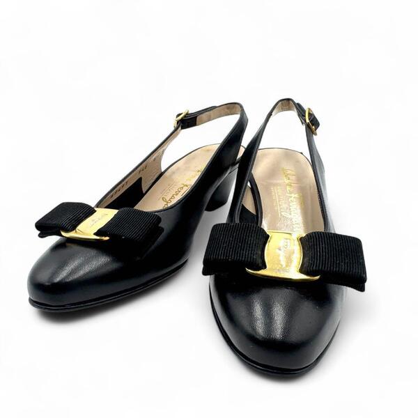 Salvatore Ferragamo フェラガモ ヴァラ レザー パンプス 23.5cm ブラック