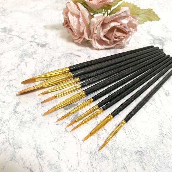 黒 水彩画 アクリル画 絵筆 10本セット 美術用品 筆 水彩筆 油絵筆 画筆 ペイントブラシ 画材筆