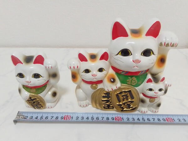 招き猫 貯金箱 陶器製 2個セット アンティーク 置物 レトロ #エ