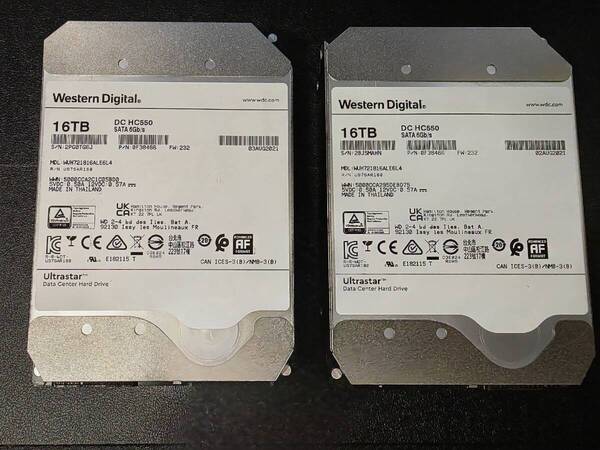 【16TB HDD 2台セット】WD DC HC550 WUH721816ALE6L4 3.5インチ 7200rpm SATA (NAS・サーバー・データセンター向け 大容量)