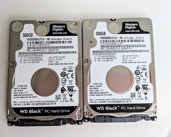 Western Digital Black HDD 500GB 2.5インチ 2個セット