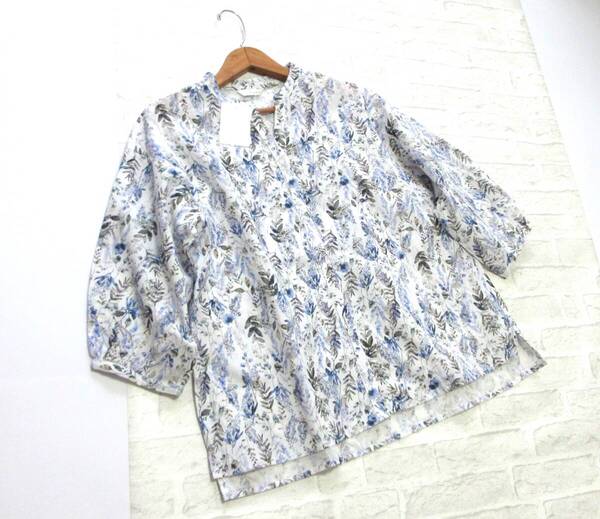 新品 未使用 送料込み Quelle chance ケルシャンス ホワイト ボタニカル プリント 柄 コットン リネン ブラウス M~L 綿 麻 白 花柄 洗える