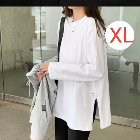 レディース 長袖 ロンT ロングtシャツ 無地 シンプル 白 カットソー