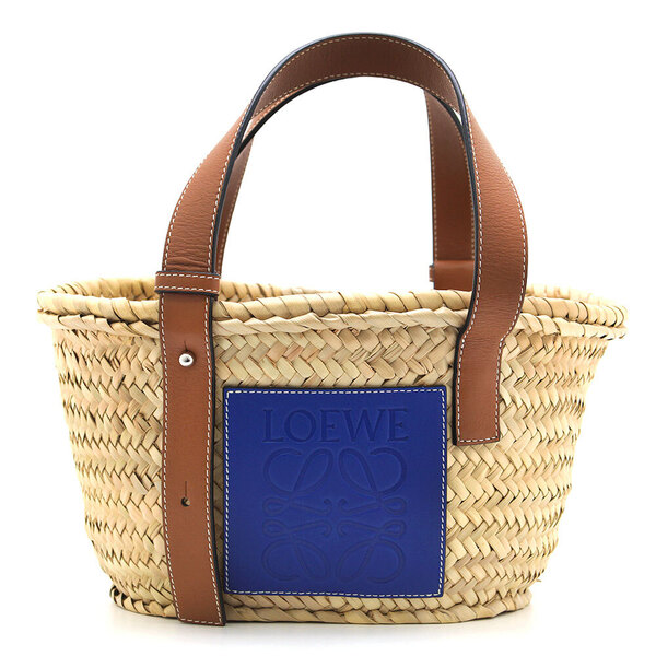 中古 美品 ロエベ LOEWE かごバッグ Basket バスケットバッグ スモール 327.02NS93 ナチュラル タン ブルー スペイン製 Aランク トート 青
