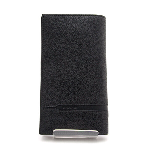 中古 美品 ほぼ未使用 ブルガリ BVLGARI 長財布 オクト レザー ロングウォレット 36966 ブラック 黒 メンズ 紳士 シンプル 縦型 二つ折り