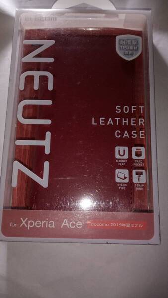 ELECOM Xperia Ace SO-02L ソフトレザーケース 磁石付 レッド 横開手帳型 なめらかな質感誰の手にも馴染 ストラップリング 2つのポケット