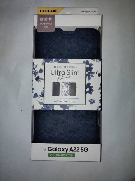 ELECOM Galaxy A22 5G SC-56B ソフトレザーケース 磁石付 ネイビー ケース内側フラワープリント 薄さ軽さ損ねない薄型超軽量ウルトラスリム
