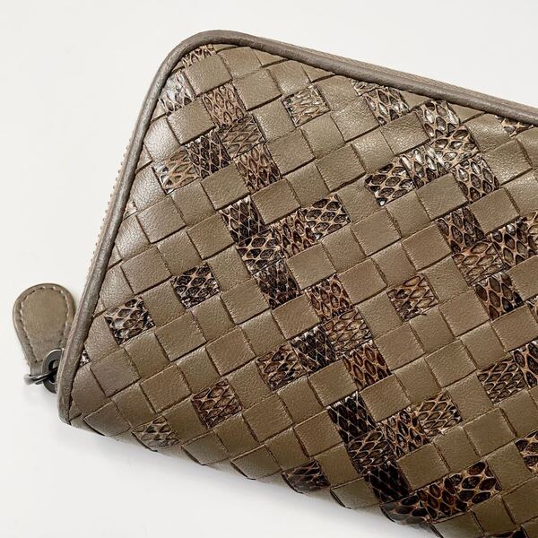 ★BOTTEGA VENETA ボッテガヴェネタ イントレ ラウンドファスナー 長財布 レザー パイソン 中古【鑑定済み 本物保証】