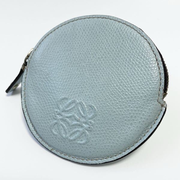 ★LOEWE ロエベ アナグラム コインケース 小銭入れ 本革 ライトブルー 水色 【鑑定済み 本物保証】