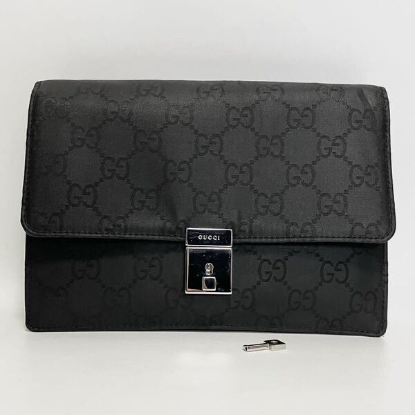 ★GUCCI グッチ セカンドバッグ クラッチバッグ キャンバス レザー メンズ 男性 ブラック 黒 【鑑定済み 本物保証】