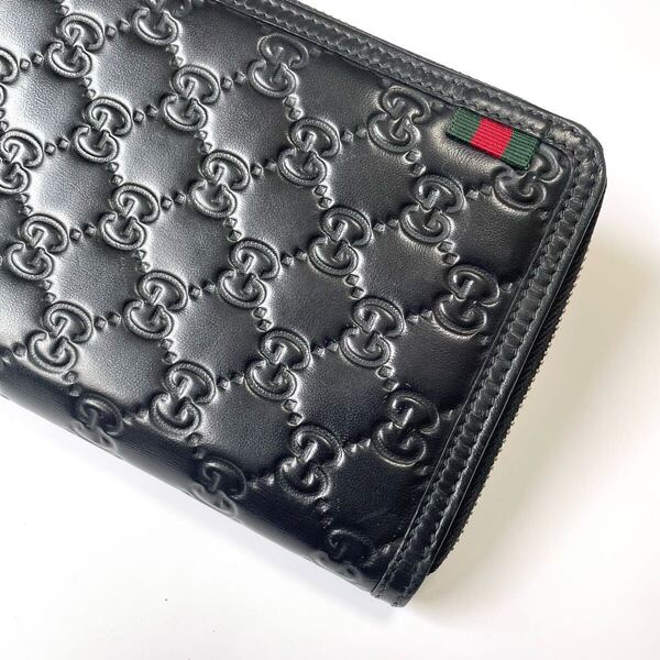 ★GUCCI グッチ シマ オーガナイザー ラウンドファスナー ジップ 長財布 ラバーコーティング 黒 295833 中古【鑑定済み 本物保証】
