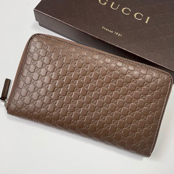 ★美品 GUCCI グッチ シマ オーガナイザー ジップ 長財布 ブラウン系 391465【鑑定済み 本物保証】