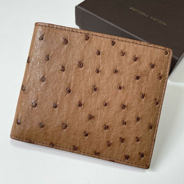 ★ BOTTEGA VENETA ボッテガヴェネタ 二つ折り 札入れ カード入れ オーストリッチ 駝鳥革 中古美品【鑑定済み 本物保証】