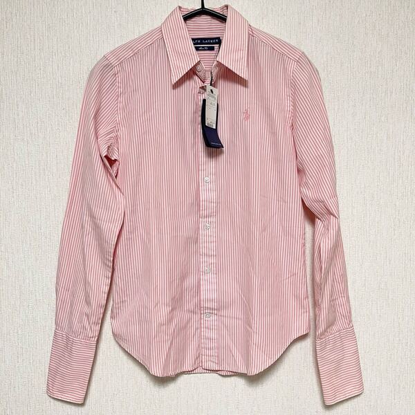 Ralph Lauren ラルフローレン slim fit スリムフィット ストライプ 長袖 シャツ ピンク 2 新品 タグ付き 未使用 M ポニー 刺繍