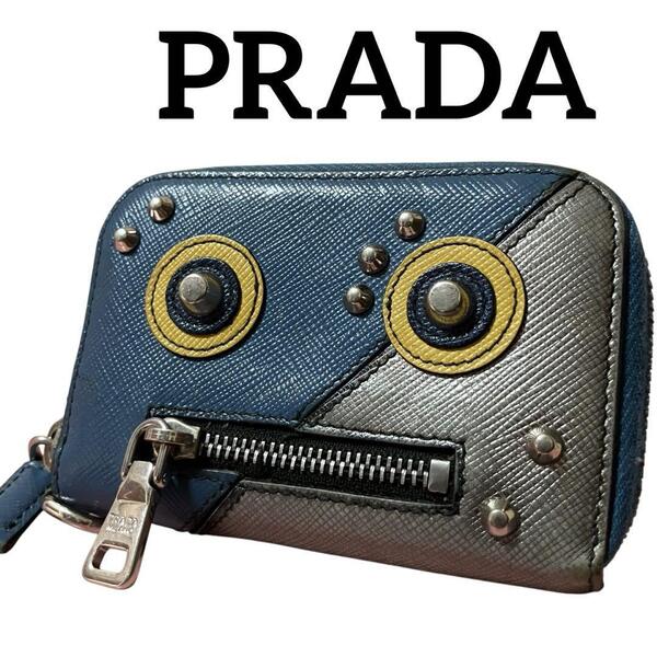 希少 プラダ PRADA サフィアーノレザー ラウンドジップ ラウンドファスナー SAFFIANO ROBOT ロボット コインケース 財布 22MM935