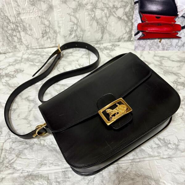 CELINE セリーヌ 馬車金具 レザー ショルダーバッグ ショルダーバック 鞄 希少 レッド内装 Vintage ヴィンテージ