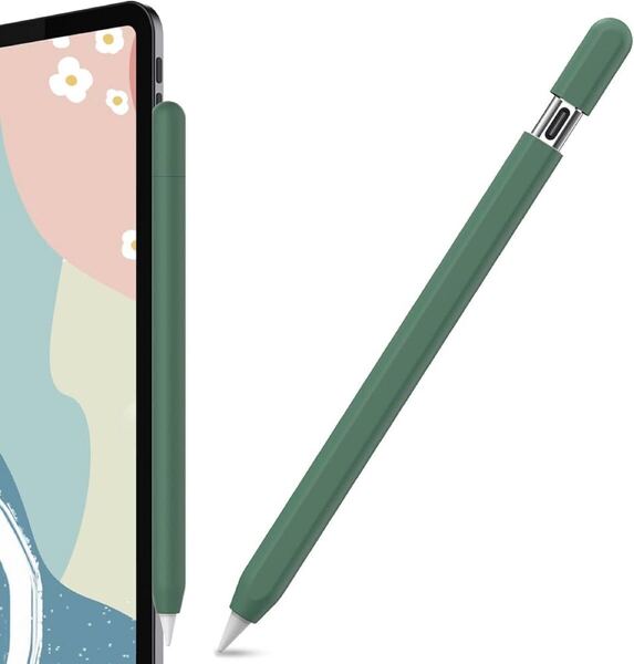 e-771 超薄型 Apple Pencil (USB-C) シリコン保護ケース 滑り止め Apple Pencil (USB-C) 2023のみに適用 (単色1本, ダークグリーン)