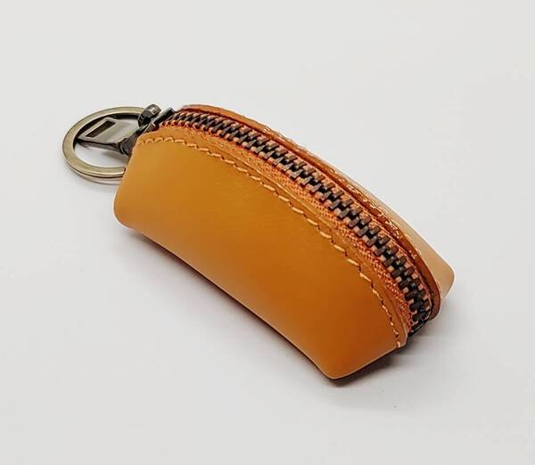 コインケース 小銭入れ ★新品 財布 小物入れ 本革 レザー カラー キャメル キーリング付 ファスナー ミニサイズ コンパクト