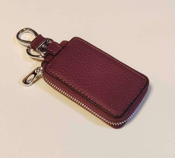 キーケース ★新品・未使用品 本革 レザー スマートキー キーホルダー 鍵 キーチェーン パープル ラウンドファスナー
