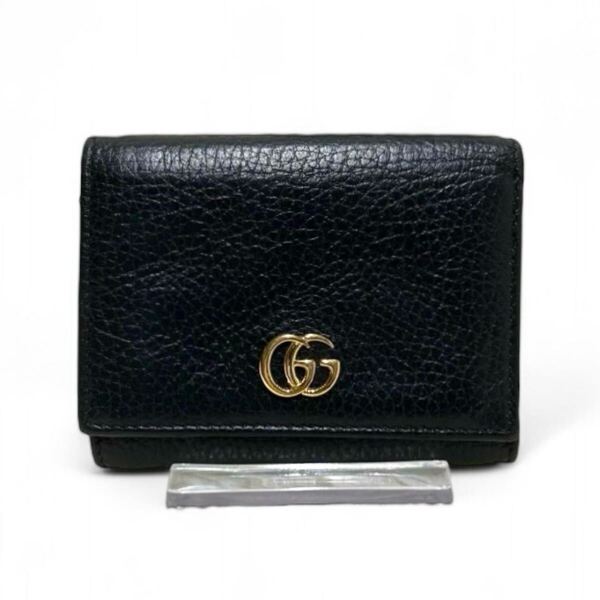 GUCCI グッチ 三つ折り財布 コンパクトウォレット 札入れ 小銭入れ コインケース カードケース GGマーモント 革 皮 レザー ブラック 黒