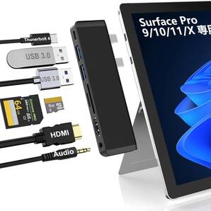 Surface Pro 11/Pro 10/Pro 9/Pro X ハブ 4K HDMI, USB-C Thunderbolt 4 (ビデオ+データ+100W 充電), 2xUSB3.0, SD TFカードリーダー