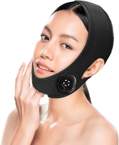 【レビューで数回使用】ANLAN 美顔器 ems リフト フェイスベルト 表情筋 頬 フェイスライン 3種類EMSモード 5段階強度 男女兼用 (ブラック)