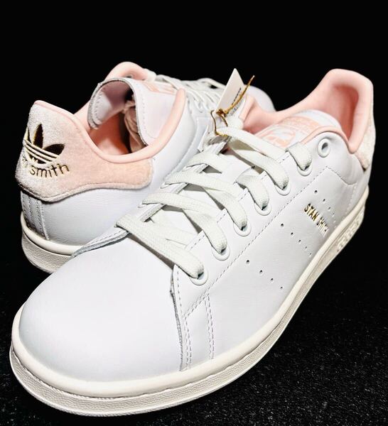 ☆送料込◆新品26.5cm◆adidas STAN SMITH アディダス スタンスミス クラウドホワイト/サンディピンク/金ロゴ【定価.16500円】本革 WMNS