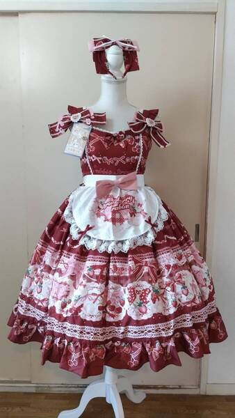 No.2692_海外ロリィタ_未使用濃い赤イチゴチェリー柄フルセット