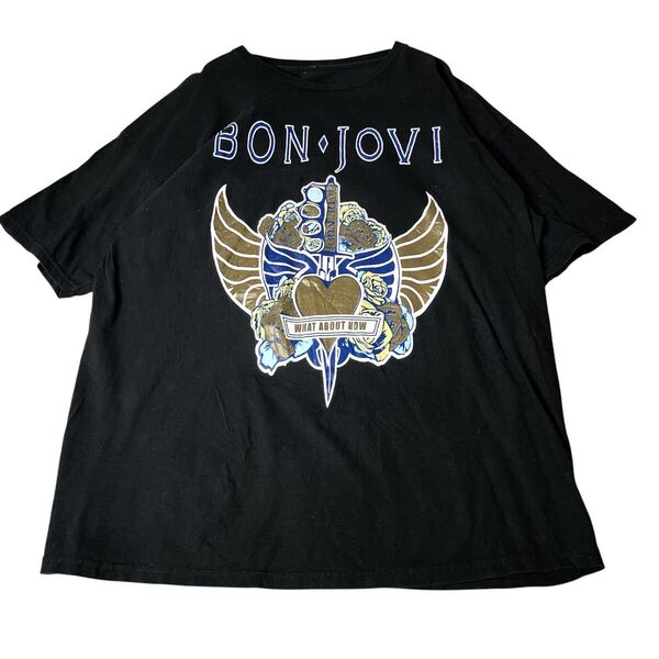 BONJOVI ボン・ジョビ バンドTシャツ バン T 2013 ツアーTシャツ 両面プリント 古着 黒 ブラック XL相当 タグ無し ビッグシルエット