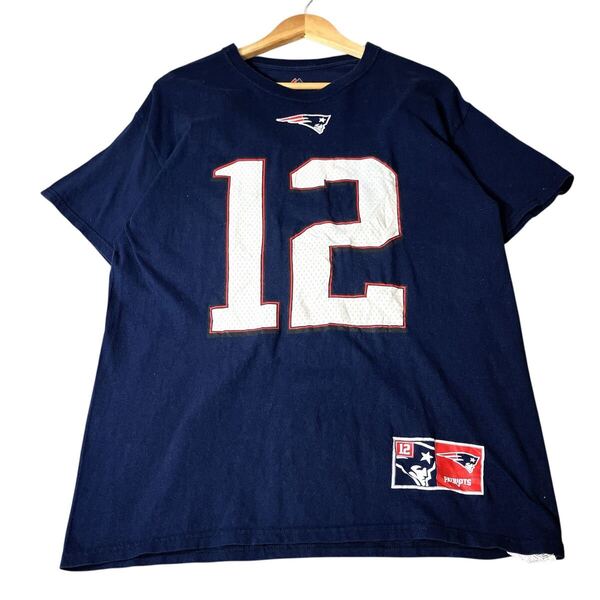 NFL ペイトリオッツ アメフト チームTシャツ チームロゴ マジェスティック製 00s L ネイビー 紺 半袖Tシャツ