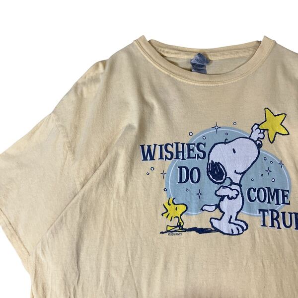SNOOPY スヌーピー ピーナッツ キャラクターTシャツ キャラTシャツ 半袖Tシャツ 古着 薄イエロー XL ビッグシルエット XL 00s PEANUTS