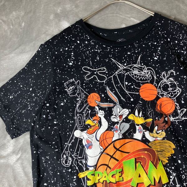 space jam ルーニーテューンズ キャラクターTシャツ 半袖Tシャツ アメリカ古着 黒ブラック ロング丈 S レディース