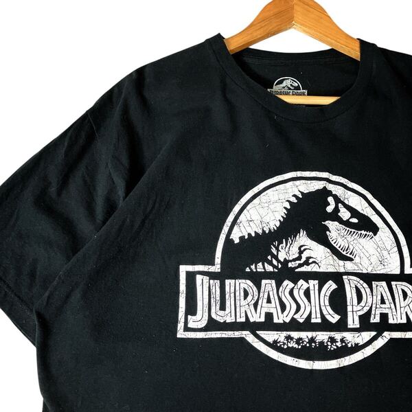 ジュラシックパーク ムービーTシャツ 映画Tシャツ 古着 定番ロゴ 黒ブラック 00s 2XL