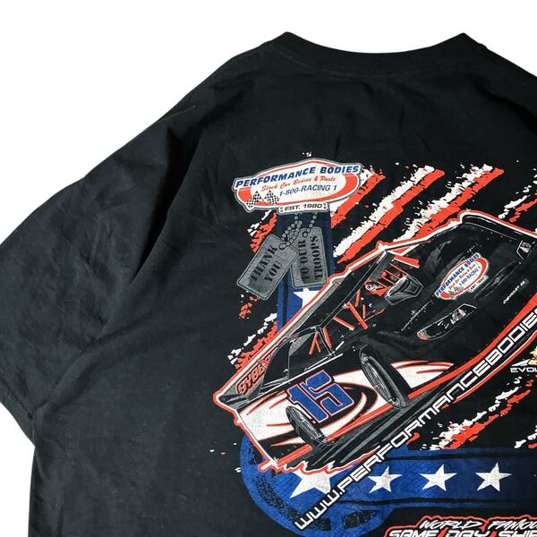 レーシング バックプリントTシャツ スポーツカー 古着 黒 ブラック 00s 半袖 半袖Tシャツ ビッグプリント2XL