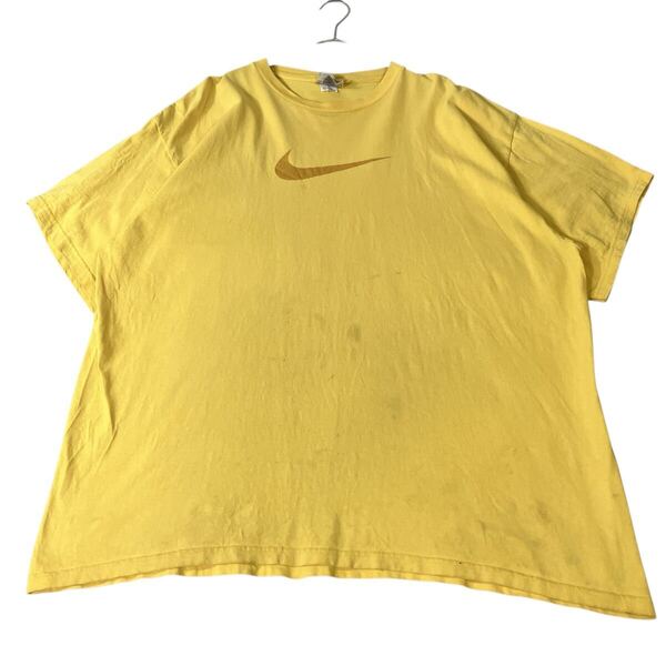 NIKE ナイキ 90s 00s y2k スウッシュロゴTシャツ グッドカラー 黄色 イエロー 半袖Tシャツ XL ビッグシルエット シミ有り